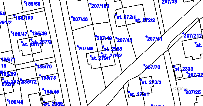 Parcela st. 279/2 v KÚ Sezimovo Ústí, Katastrální mapa