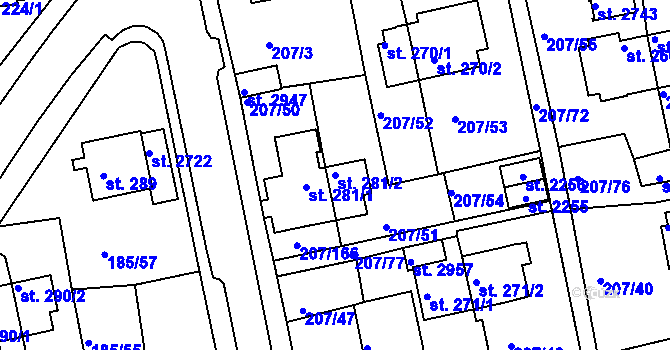 Parcela st. 281/2 v KÚ Sezimovo Ústí, Katastrální mapa