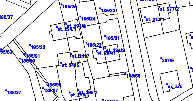 Parcela st. 284/1 v KÚ Sezimovo Ústí, Katastrální mapa