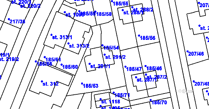 Parcela st. 291/2 v KÚ Sezimovo Ústí, Katastrální mapa