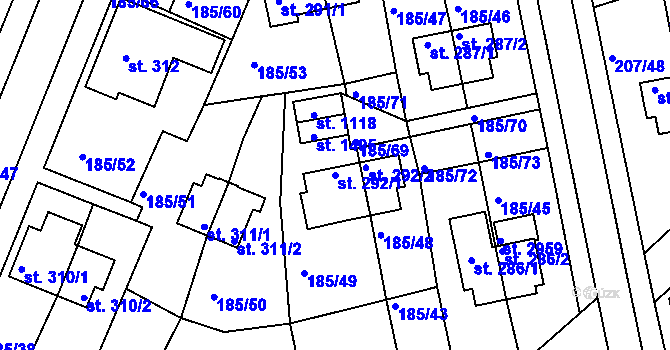 Parcela st. 292/1 v KÚ Sezimovo Ústí, Katastrální mapa