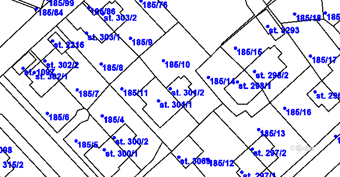 Parcela st. 301/2 v KÚ Sezimovo Ústí, Katastrální mapa