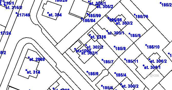Parcela st. 302/2 v KÚ Sezimovo Ústí, Katastrální mapa