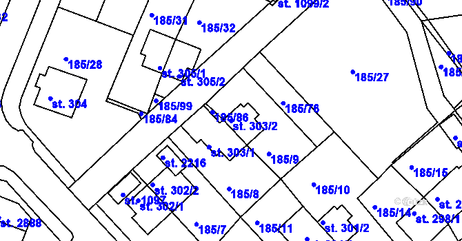 Parcela st. 303/2 v KÚ Sezimovo Ústí, Katastrální mapa