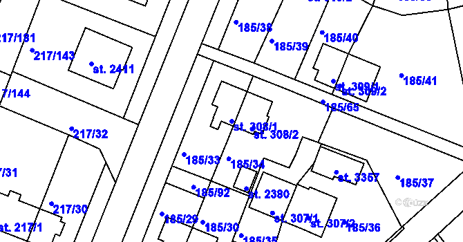 Parcela st. 308/1 v KÚ Sezimovo Ústí, Katastrální mapa