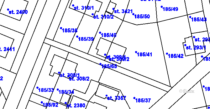 Parcela st. 309/1 v KÚ Sezimovo Ústí, Katastrální mapa
