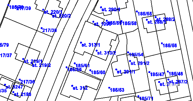 Parcela st. 313/2 v KÚ Sezimovo Ústí, Katastrální mapa