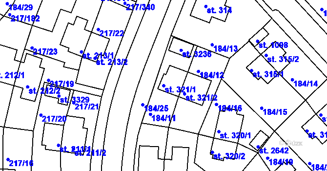 Parcela st. 321/1 v KÚ Sezimovo Ústí, Katastrální mapa
