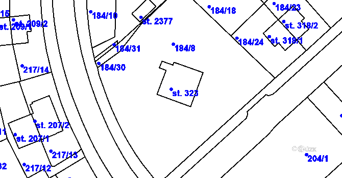 Parcela st. 323 v KÚ Sezimovo Ústí, Katastrální mapa