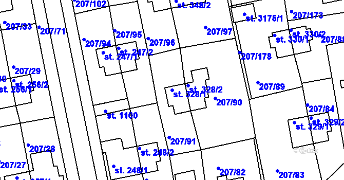 Parcela st. 328/1 v KÚ Sezimovo Ústí, Katastrální mapa