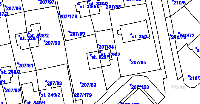 Parcela st. 329/2 v KÚ Sezimovo Ústí, Katastrální mapa