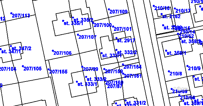 Parcela st. 332/1 v KÚ Sezimovo Ústí, Katastrální mapa
