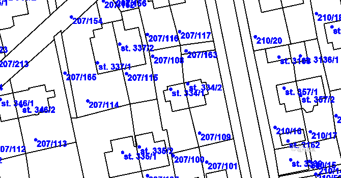 Parcela st. 334/1 v KÚ Sezimovo Ústí, Katastrální mapa