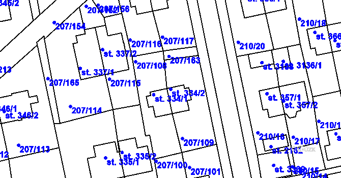Parcela st. 334/2 v KÚ Sezimovo Ústí, Katastrální mapa