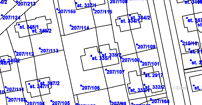 Parcela st. 335/2 v KÚ Sezimovo Ústí, Katastrální mapa