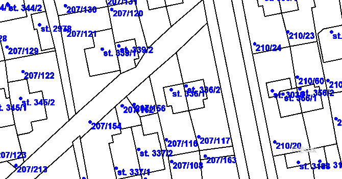 Parcela st. 336/1 v KÚ Sezimovo Ústí, Katastrální mapa