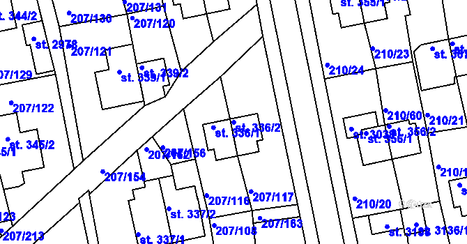 Parcela st. 336/2 v KÚ Sezimovo Ústí, Katastrální mapa