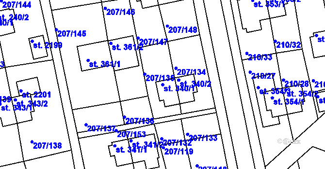 Parcela st. 340/1 v KÚ Sezimovo Ústí, Katastrální mapa