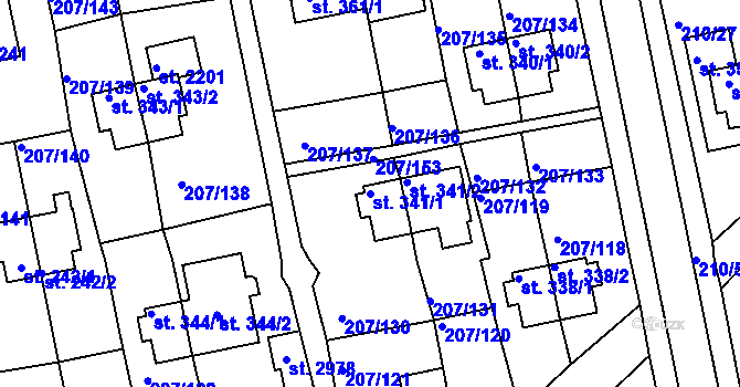 Parcela st. 341/1 v KÚ Sezimovo Ústí, Katastrální mapa