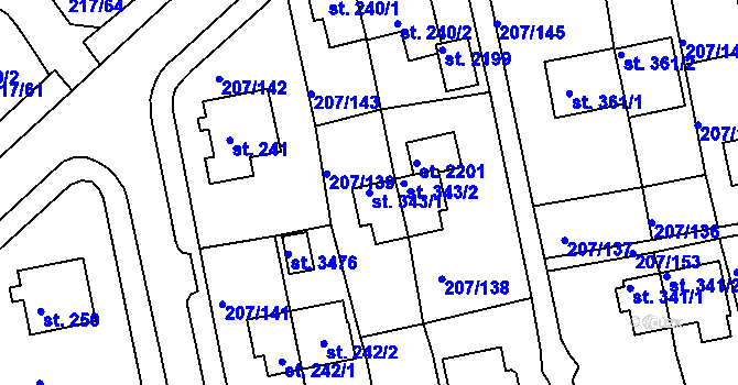 Parcela st. 343/1 v KÚ Sezimovo Ústí, Katastrální mapa