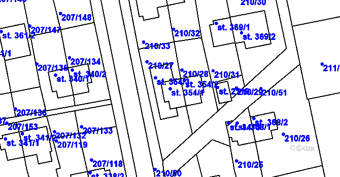 Parcela st. 354/1 v KÚ Sezimovo Ústí, Katastrální mapa