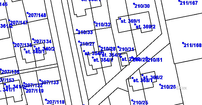 Parcela st. 354/2 v KÚ Sezimovo Ústí, Katastrální mapa