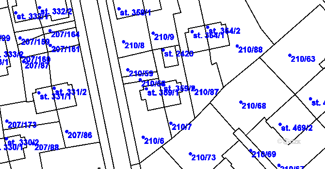 Parcela st. 359/2 v KÚ Sezimovo Ústí, Katastrální mapa