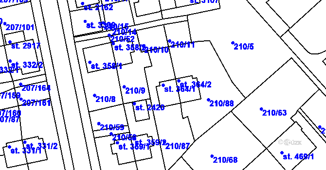 Parcela st. 364/1 v KÚ Sezimovo Ústí, Katastrální mapa