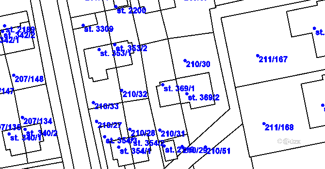 Parcela st. 369/1 v KÚ Sezimovo Ústí, Katastrální mapa