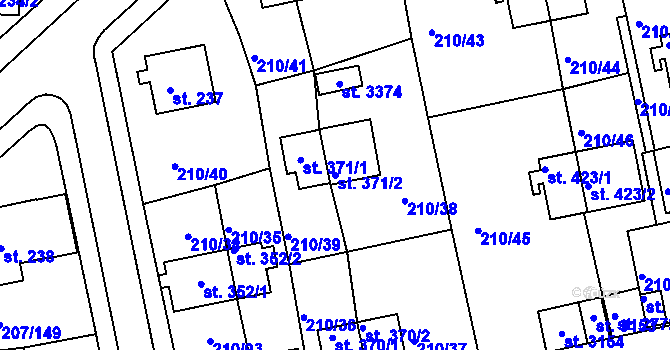 Parcela st. 371/2 v KÚ Sezimovo Ústí, Katastrální mapa