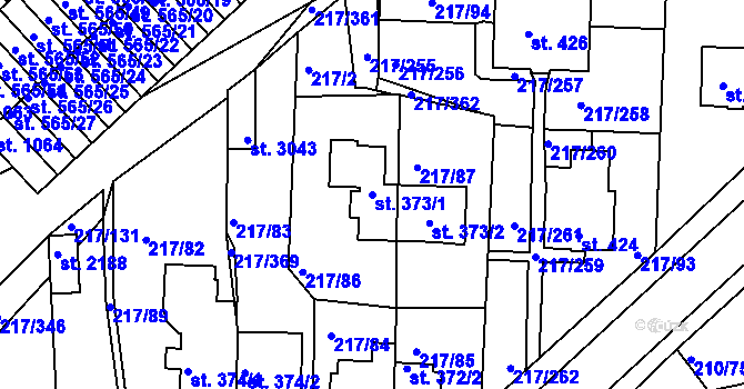 Parcela st. 373/1 v KÚ Sezimovo Ústí, Katastrální mapa