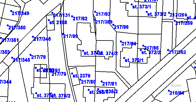 Parcela st. 374/2 v KÚ Sezimovo Ústí, Katastrální mapa