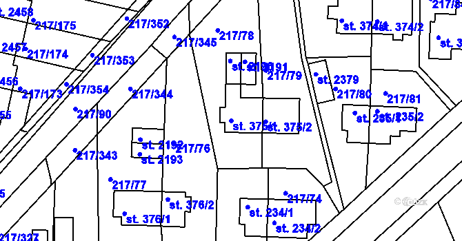Parcela st. 375/1 v KÚ Sezimovo Ústí, Katastrální mapa