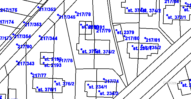 Parcela st. 375/2 v KÚ Sezimovo Ústí, Katastrální mapa