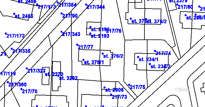 Parcela st. 376/2 v KÚ Sezimovo Ústí, Katastrální mapa