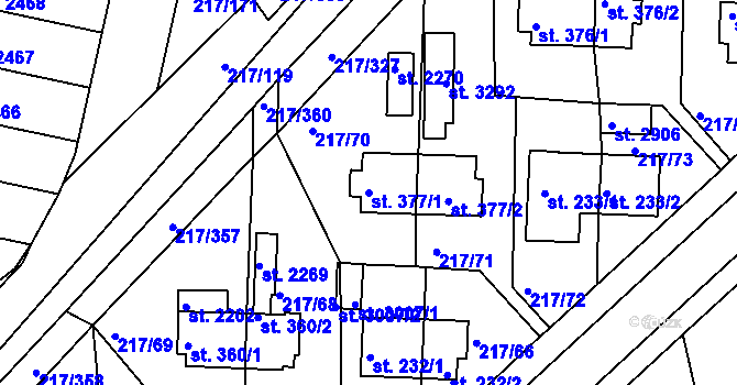 Parcela st. 377/1 v KÚ Sezimovo Ústí, Katastrální mapa