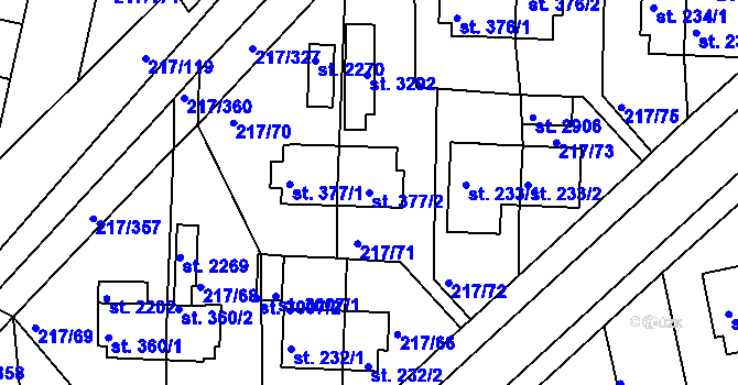 Parcela st. 377/2 v KÚ Sezimovo Ústí, Katastrální mapa