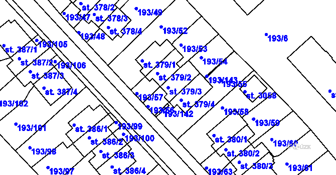 Parcela st. 379/3 v KÚ Sezimovo Ústí, Katastrální mapa