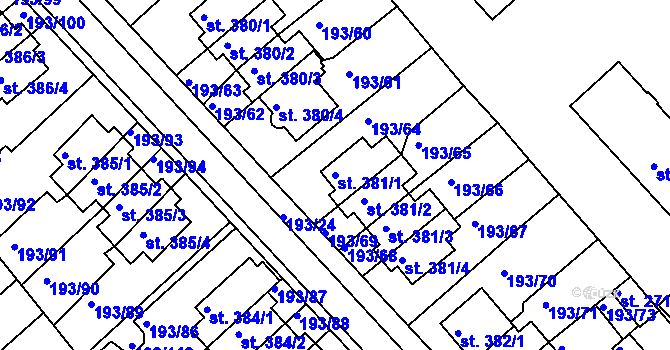 Parcela st. 381/1 v KÚ Sezimovo Ústí, Katastrální mapa