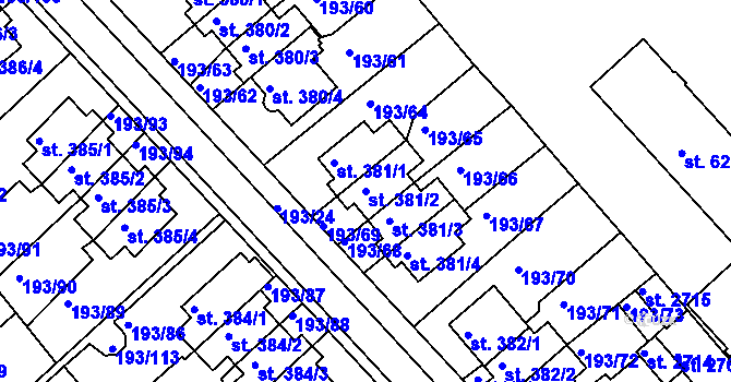 Parcela st. 381/2 v KÚ Sezimovo Ústí, Katastrální mapa