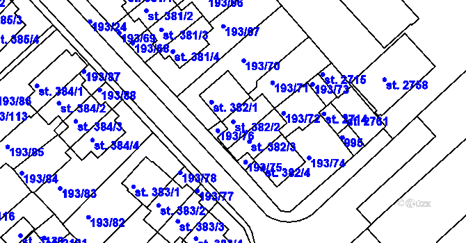 Parcela st. 382/2 v KÚ Sezimovo Ústí, Katastrální mapa