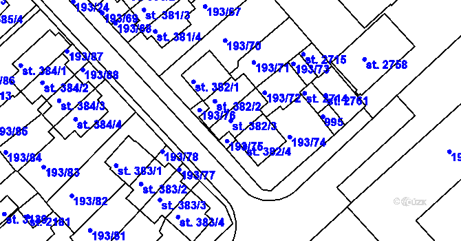 Parcela st. 382/3 v KÚ Sezimovo Ústí, Katastrální mapa