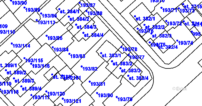 Parcela st. 383/1 v KÚ Sezimovo Ústí, Katastrální mapa
