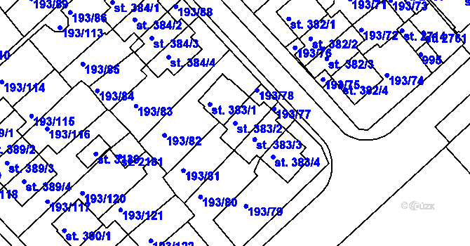 Parcela st. 383/2 v KÚ Sezimovo Ústí, Katastrální mapa