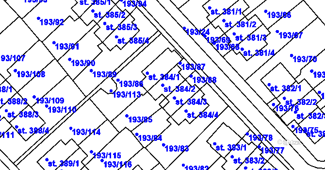 Parcela st. 384/2 v KÚ Sezimovo Ústí, Katastrální mapa