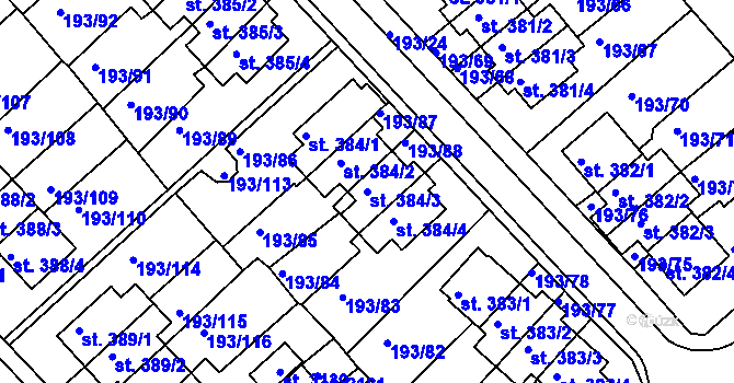 Parcela st. 384/3 v KÚ Sezimovo Ústí, Katastrální mapa