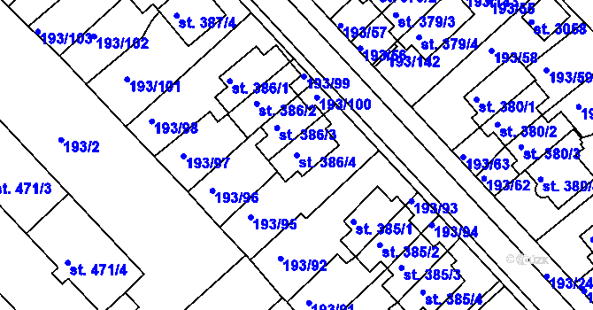 Parcela st. 386/4 v KÚ Sezimovo Ústí, Katastrální mapa
