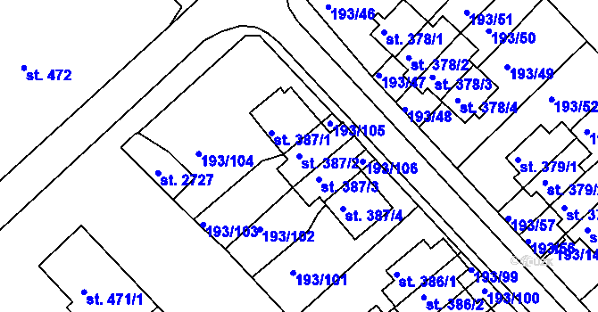 Parcela st. 387/2 v KÚ Sezimovo Ústí, Katastrální mapa