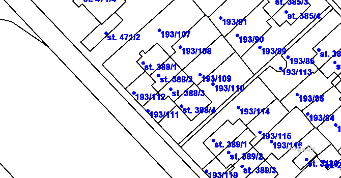 Parcela st. 388/3 v KÚ Sezimovo Ústí, Katastrální mapa