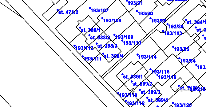 Parcela st. 388/4 v KÚ Sezimovo Ústí, Katastrální mapa